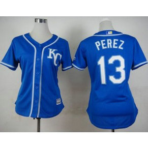MLB Royals 13 Salvador Perez Blue Alternate 2 Women Jersey