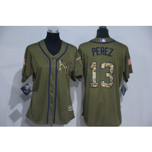 MLB Royals 13 Salvador Perez Green Salute to Service Women Jersey