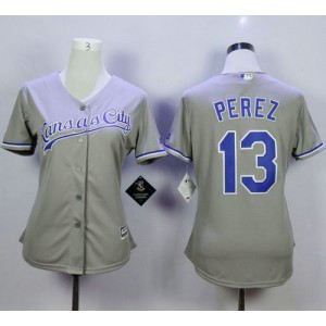 MLB Royals 13 Salvador Perez Grey Road Women Jersey