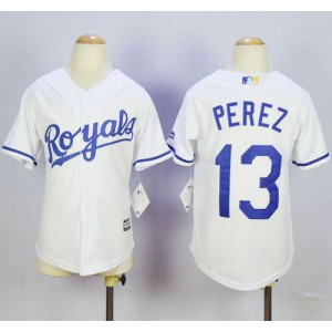 MLB Royals 13 Salvador Perez White Cool Base Youth Jersey MLB Royals 13 Salvador Perez White Cool Base Youth Jersey