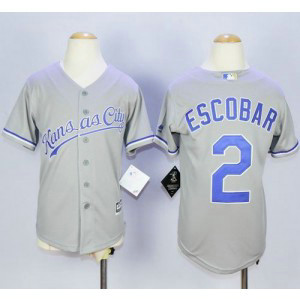 MLB Royals 2 Alcides Escobar Grey Cool Base Youth Jersey MLB Royals 2 Alcides Escobar Grey Cool Base Youth Jersey