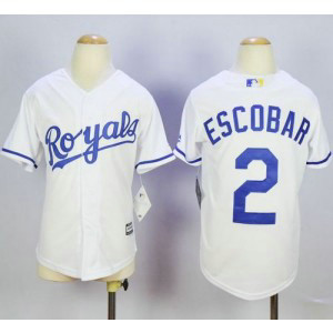 MLB Royals 2 Alcides Escobar White Cool Base Youth Jersey