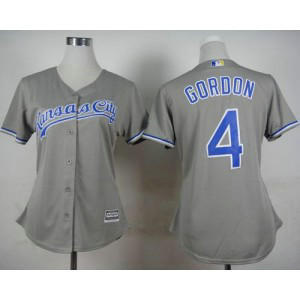 MLB Royals 4 Alex Gordon Grey Road Women Jersey