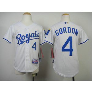 MLB Royals 4 Alex Gordon White Cool Base Youth Jersey