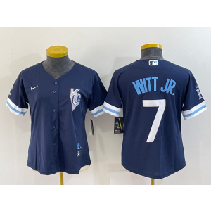 MLB Royals 7 Bobby Witt JR 2022 Navy City Connect Nike Cool Base Women Jersey