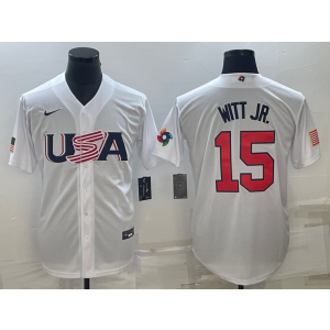 MLB Royals USA Baseball 15 Bobby Witt JR. White 2023 World Baseball Classic Men Jersey 1 MLB Royals USA Baseball 15 Bobby Witt JR. White 2023 World Baseball Classic Men Jersey 1