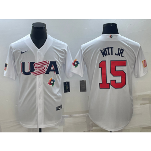 MLB Royals USA Baseball 15 Bobby Witt JR. White 2023 World Baseball Classic Men Jersey 3 MLB Royals USA Baseball 15 Bobby Witt JR. White 2023 World Baseball Classic Men Jersey 3