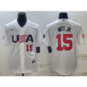MLB Royals USA Baseball 15 Bobby Witt JR. White Red 2023 World Baseball Classic Men Jersey 1 MLB Royals USA Baseball 15 Bobby Witt JR. White Red 2023 World Baseball Classic Men Jersey 1