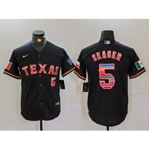 MLB Texans 5 Seager Black Rainbow Nike Cool Base Men Jersey