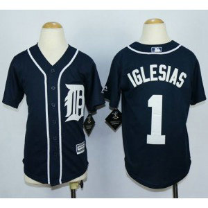 MLB Tigers 1 Jose Iglesias Navy Blue Cool Base Youth Jersey