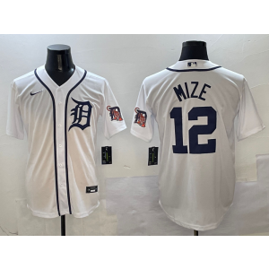 MLB Tigers 12 Mize White Nike Cool Base Men Jersey