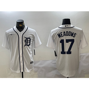 MLB Tigers 17 Meadows White Nike Cool Base Men Jersey