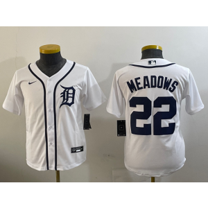 MLB Tigers 22 Meadows White Nike Cool Base Youth Jersey