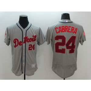 MLB Tigers 24 Miguel Cabrera Grey Stars and Stripes Flexbase Men Jersey