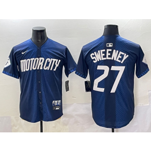 MLB Tigers 27 Sweeney Navy Nike Cool Base Men Jersey