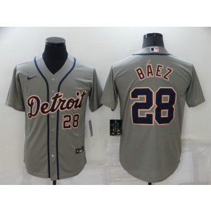 MLB Tigers 28 Baez Grey Nike Cool Base Men Jersey