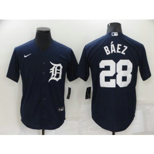 MLB Tigers 28 Baez Navy Nike Cool Base Men Jersey