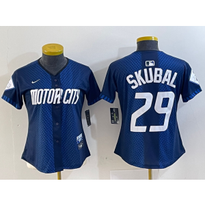 MLB Tigers 29 Skubal Blue 2024 City Connect Nike Cool Base Women Jersey
