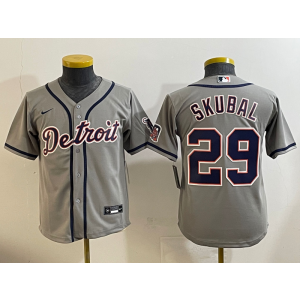 MLB Tigers 29 Skubal Grey Nike Cool Base Youth Jersey