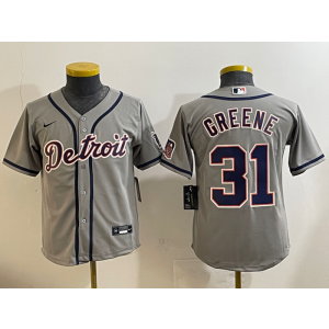MLB Tigers 31 GREENE Grey Nike Cool Base Youth Jersey