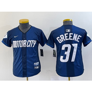 MLB Tigers 31 Greene Blue 2024 City Connect Nike Cool Base Youth Jersey MLB Tigers 31 Greene Blue 2024 City Connect Nike Cool Base Youth Jersey