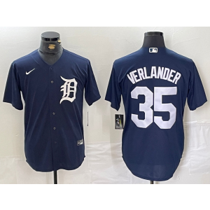 MLB Tigers 35 Justin Verlander Blue Nike Cool Base Men Jersey