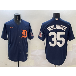 MLB Tigers 35 Justin Verlander Navy Nike Cool Base Men Jersey