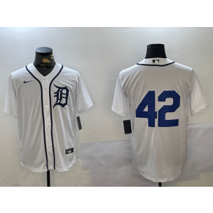 MLB Tigers 42 White Nike Cool Base Men Jersey