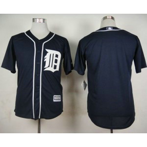 MLB Tigers Blank Navy Blue Cool Base Men Jersey