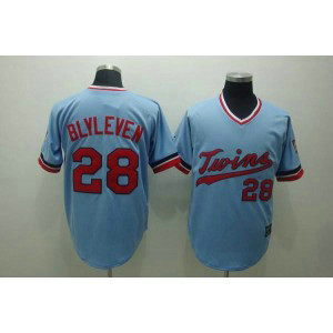 MLB Twins 28 Bert Blyleven Light Blue Mitchell and Ness Throwback Men Jersey