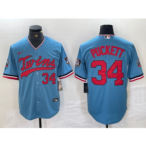 MLB Twins 34 Kirby Puckett Blue Nike Cool Base Men Jersey