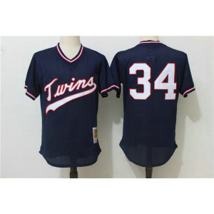 MLB Twins 34 Kirby Puckett Navy Blue Mitchell and Ness Throwback Men Jersey