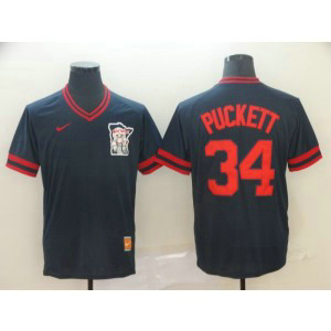 MLB Twins 34 Kirby Puckett Navy Nike Cooperstown Collection Legend V-Neck Men Jersey