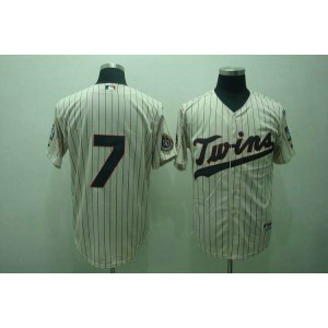 MLB Twins 7 Joe Mauer Cream Men Jersey