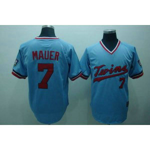 MLB Twins 7 Joe Mauer Light Blue Cooperstown Throwback Men Jersey MLB Twins 7 Joe Mauer Light Blue Cooperstown Throwback Men Jersey