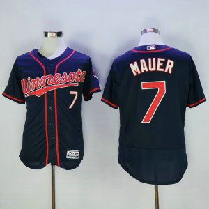 MLB Twins 7 Joe Mauer Navy Blue Flexbase Men Jersey