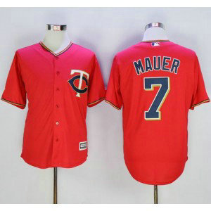 MLB Twins 7 Joe Mauer Red New Cool Base 2016 New Men Jersey