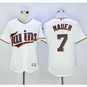 MLB Twins 7 Joe Mauer White Flexbase Men Jersey