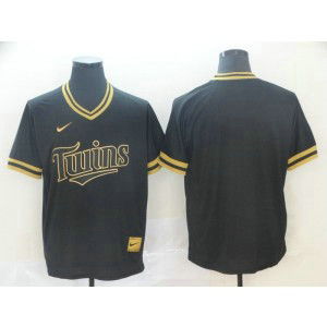 MLB Twins Blank Black Gold Nike Cooperstown Legend V Neck Men Jersey