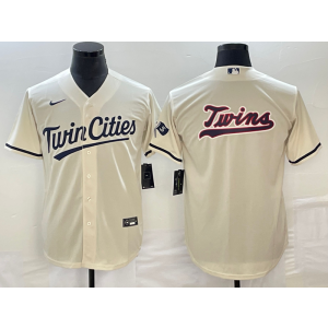 MLB Twins Blank Cream Baseball Logo Nike Cool Base Men Jersey
