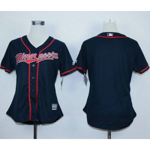 MLB Twins Blank Navy Blue Alternate Road Women Jersey