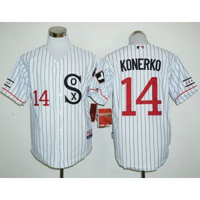 MLB White Sox 14 Paul Konerko White(Black Strip) Cooperstown Men Jersey