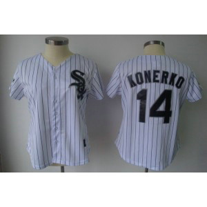MLB White Sox 14 Paul Konerko White With Black Strip Fashion Women Jersey