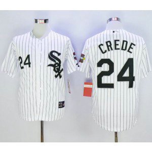 MLB White Sox 24 Joe Crede White Throwback Men Jersey