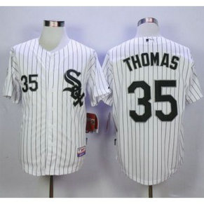 MLB White Sox 35 Frank Thomas White(Black Strip) Cool Base Men Jersey