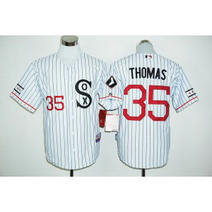 MLB White Sox 35 Frank Thomas White with Red Number Men Jersey