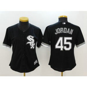 MLB White Sox 45 Michael Jordan Black Cool Base Women Jersey