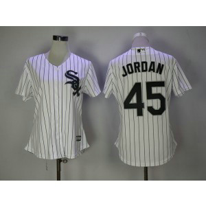 MLB White Sox 45 Michael Jordan White Cool Base Women Jersey