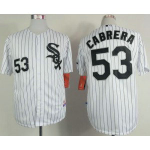 MLB White Sox 53 Melky Cabrera White Black Strip Men Jersey