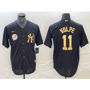 MLB Yankees 11 Brett Gardner Black Gold Nike Cool Base Men Jersey
